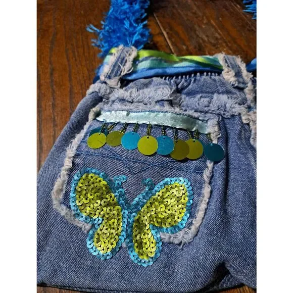 Vintage Handmade Booty Bag Upcycle Denim Jean Shorts Pants Handbag Purse Zana di - Picture 5 of 9